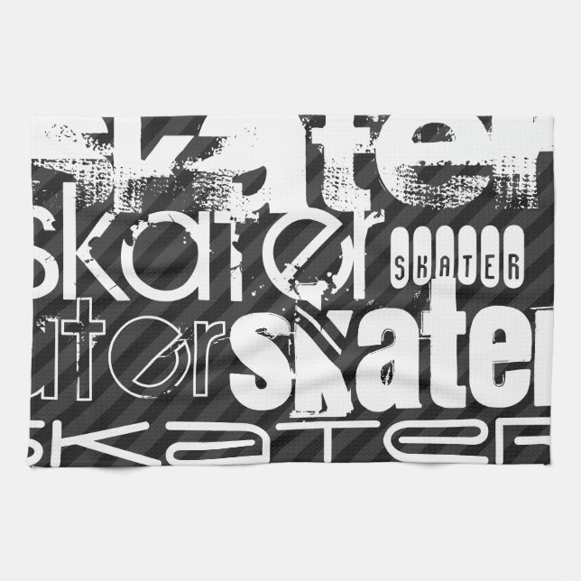 Skater; Black & Dark Grey Stripes Tea Towel (Horizontal)