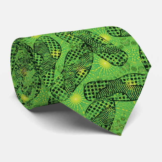 Skater Boy Green Footprints Pattern Tie (Rolled)