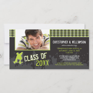 Skater Boy Modern Graduation Announcement (lime)