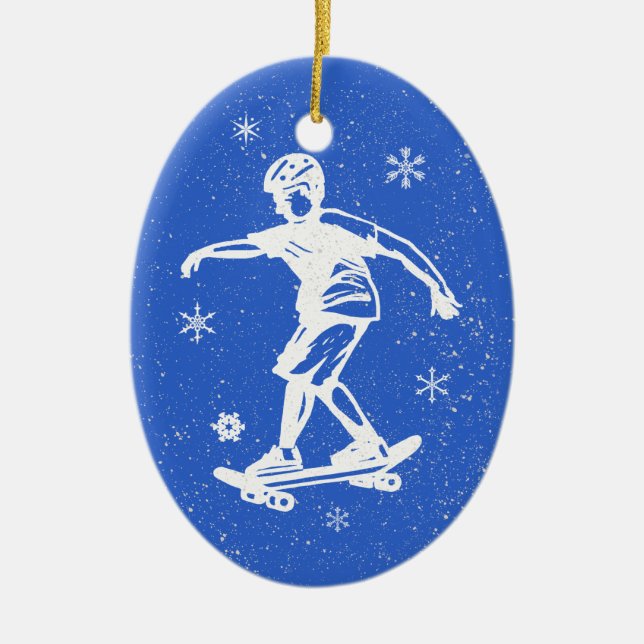 Skater Boy Snowflake Christmas Ceramic Tree Decoration (Front)