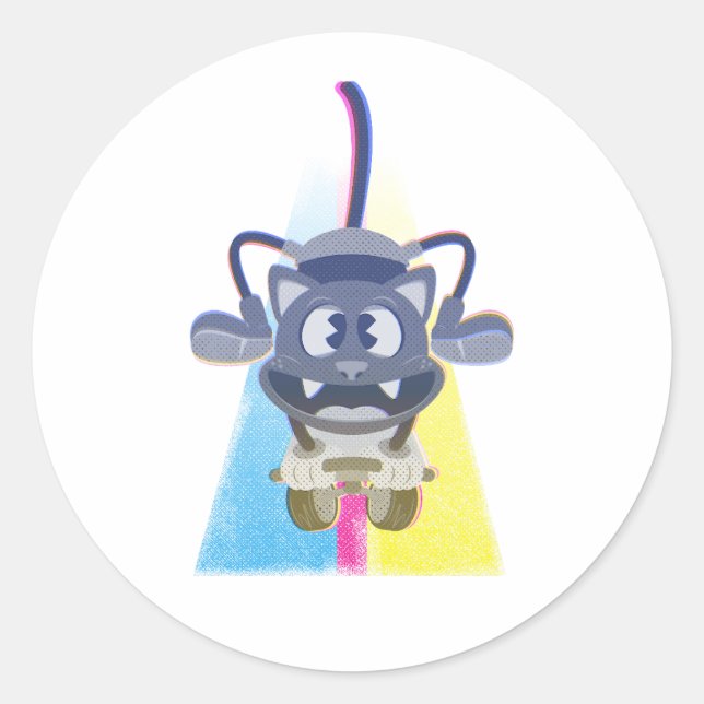 Skater cat colour cartoon classic round sticker (Front)