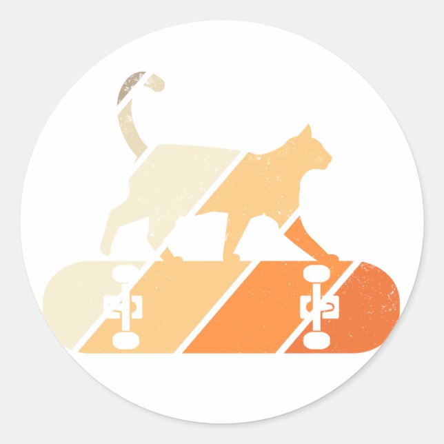 Skater Cat Primo Walk Skateboard Classic Round Sticker (Front)