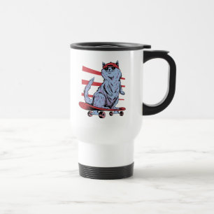 Skater Cat Skateboarder Skateboard Skateboarding Travel Mug