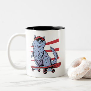 Skater Cat Skateboarder Skateboard Skateboarding Two-Tone Coffee Mug
