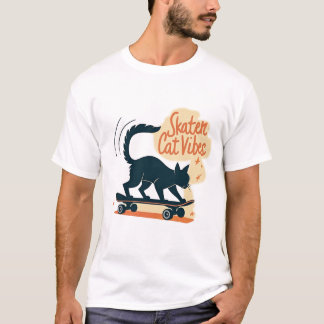 Skater Cat Vibes Funny Feline on Skateboard T-Shirt