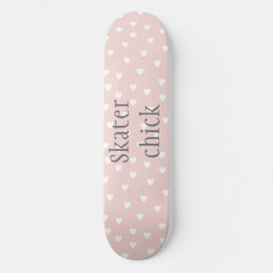 Skater Chick   Blush Pink with White Hearts Girls Skateboard