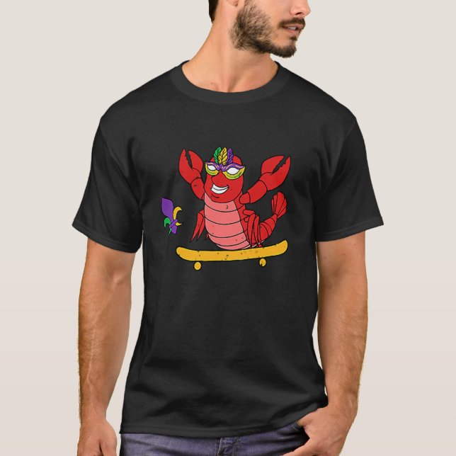 Skater Crawfish Pocket Mardi Gras Mask Carnival Sk T-Shirt (Front)