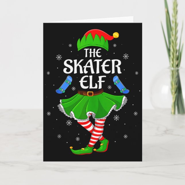 Skater Elf Christmas Family Girls Women Elf Squad  Card (Front)