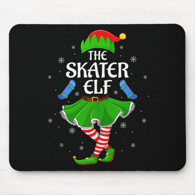 Skater Elf Christmas Family Girls Women Elf Squad  Mouse Mat (Front)