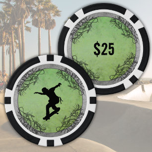 Skater Gift for Grandson Custom Green Poker Chip