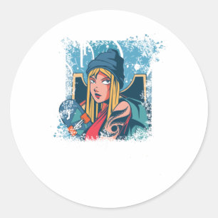 Skater Girl Anime Skateboard Women Gift Classic Round Sticker