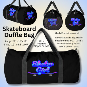 Skater Girl Blue Mauve Graffiti Glow Skateboard Duffle Bag