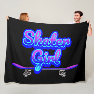 Skater Girl Blue Mauve Graffiti Glow Skateboard    Fleece Blanket