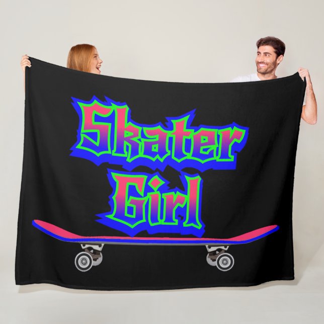 Skater Girl Blue Pink Graffiti Glow Skateboard     Fleece Blanket (In Situ)