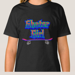 Skater Girl Blue Pink Graffiti Glow Skateboard     T-Shirt