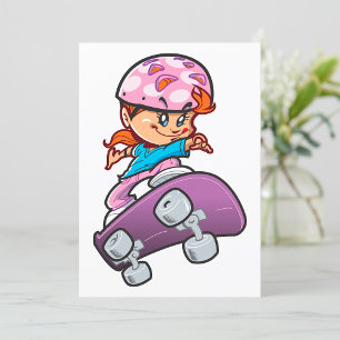 Skater Girl Fun Pink Helmet Skateboard Invitation