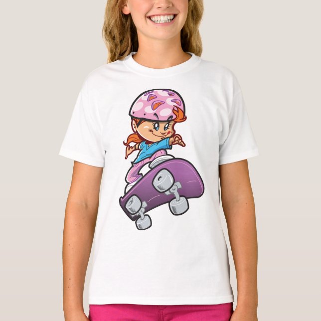 Skater Girl Fun Pink Helmet Skateboard T-Shirt (Front)