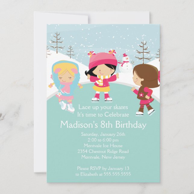 Skater Girl Ice Skating Birthday Party Invitation (Front)