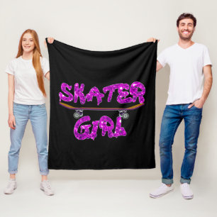 Skater Girl Purple Pink Skateboard                 Fleece Blanket