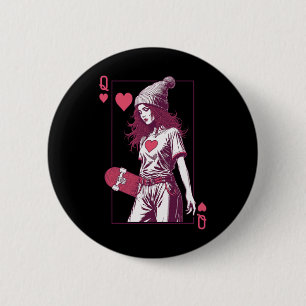 Skater Girl Queen Of Hearts Card Skateboarder Skat 6 Cm Round Badge