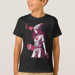 Skater Girl Queen Of Hearts Card Skateboarder Skat T-Shirt
