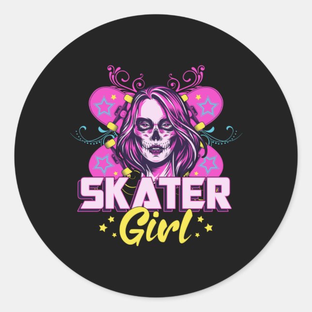 Skater Girl Sk8 Skateboard Girls Skating Gift Idea Classic Round Sticker (Front)