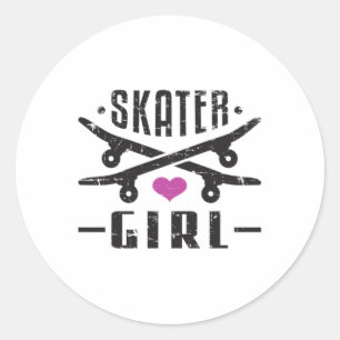 Skater Girl Skateboard Skating Sk8 Skate Gift Classic Round Sticker