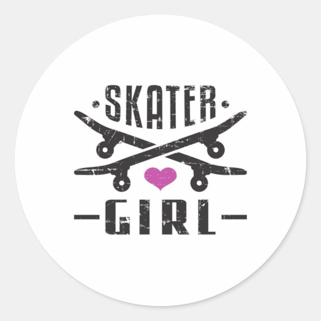 Skater Girl Skateboard Skating Sk8 Skate Gift Classic Round Sticker (Front)
