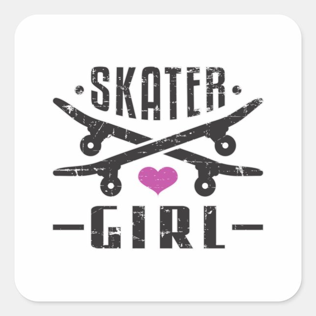 Skater Girl Skateboard Skating Sk8 Skate Gift Square Sticker (Front)