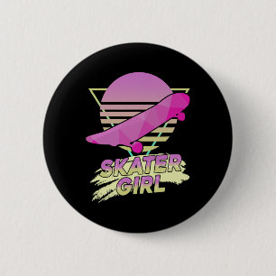 Skater Girl Skateboarder Funny 80s Retro Skateboar 6 Cm Round Badge