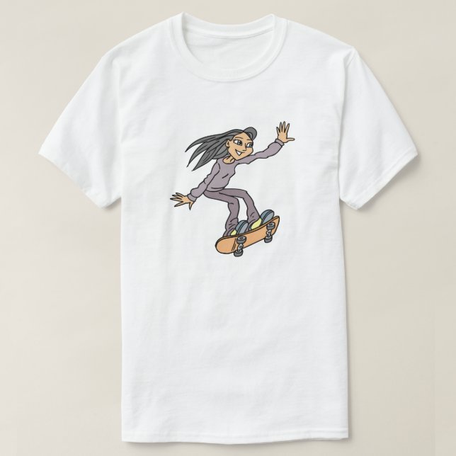 Skater Girl Skateboarding Fun Skateboard T-Shirt (Design Front)