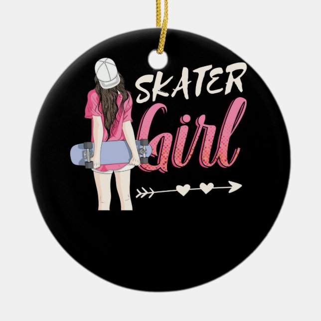 Skater Girl Skateboarding Skateboard Skating Ceramic Tree Decoration (Front)