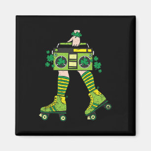 Skater Girl St Patricks Day Roller Skate Shamrock Magnet