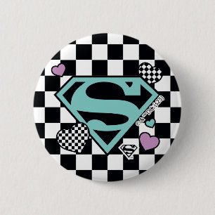 Skater Girl Supergirl Hearts S-Shield 6 Cm Round Badge
