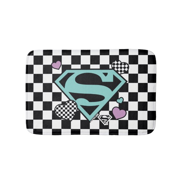 Skater Girl Supergirl Hearts S-Shield Bath Mat (Front)