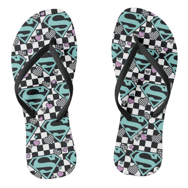 Skater Girl Supergirl Hearts S-Shield Flip Flops (Footbed)