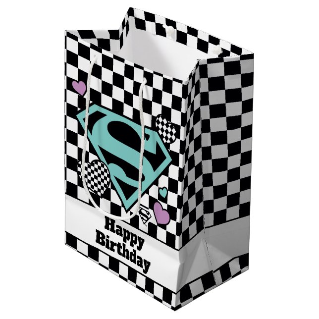 Skater Girl Supergirl Hearts S-Shield Medium Gift Bag (Front Angled)