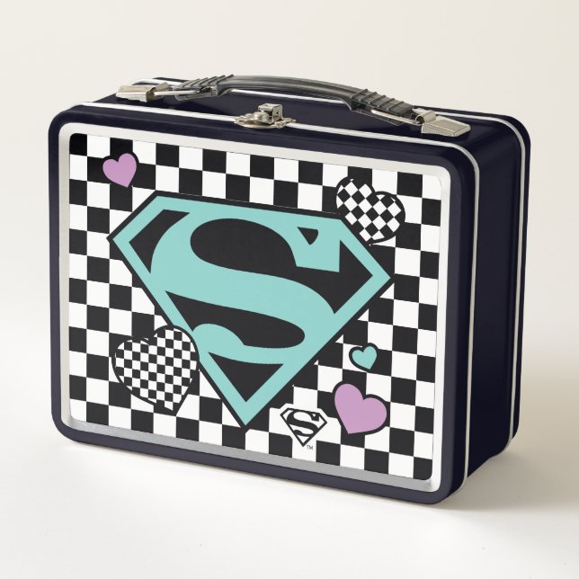 Skater Girl Supergirl Hearts S-Shield Metal Lunch Box (Front)