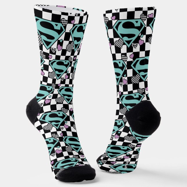 Skater Girl Supergirl Hearts S-Shield Socks (Angled)