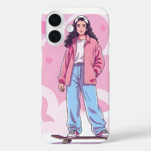 Skater Girl Vibes – Pastel Aesthetic Collage iPhone 16 Case