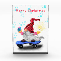 Skater Gnome with Gift Christmas Photo Block