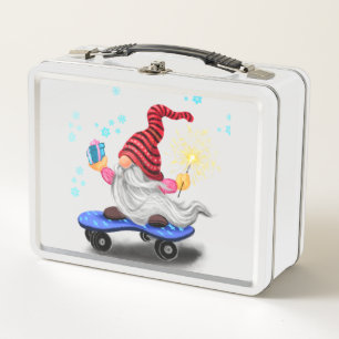 Skater Gnome with Gifts Metal Lunch Box Christmas