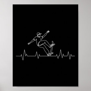 Skater Heartbeat Skateboard Stunt Gift Children Te Poster
