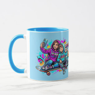 Skater Mum & Son Mug: Personalised Name Cof Mug