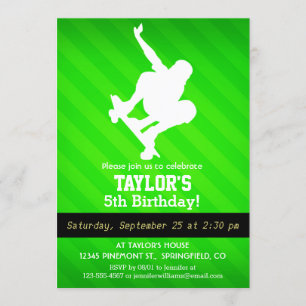 Skater; Neon Green Stripes Invitation