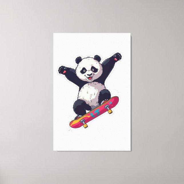 Skater Panda Canvas – Skateboarding Panda Wall Art (Front)
