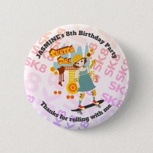 Skater Park Fun Girl Birthday Party 6 Cm Round Badge
