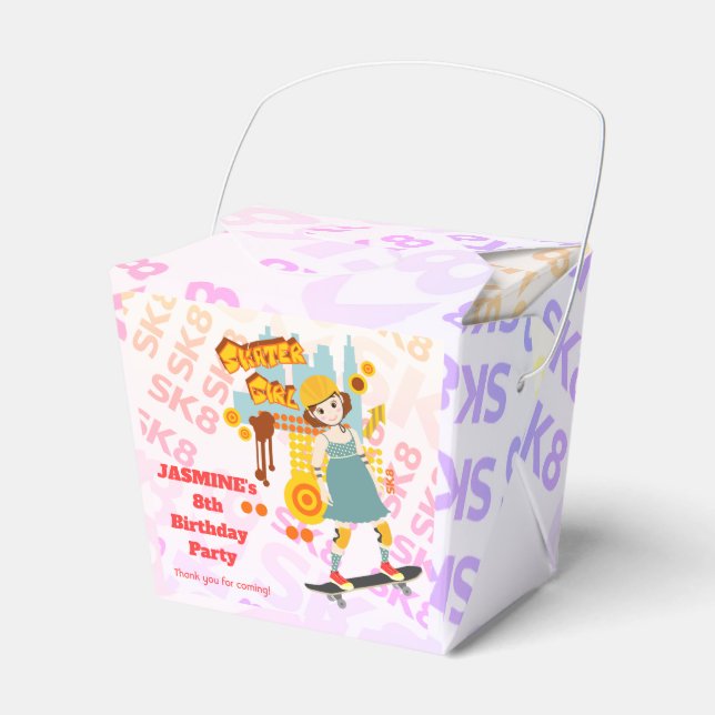 Skater Park Fun Girl Birthday Party Favour Box (Front Side)