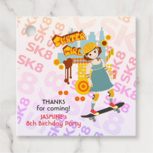 Skater Park Fun Girl Birthday Party Favour Tags