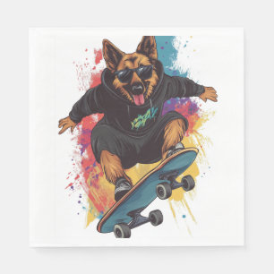 Skater Shepherd � Cool Skateboard Dog Napkin